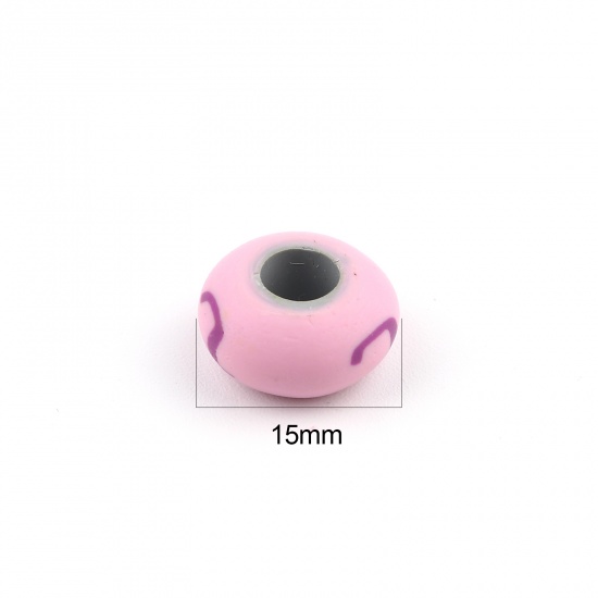 Picture of Polymer Clay Beads Round At Random Color Flower Pattern About 15mm Dia, Hole: Approx 6mm, 10 PCs