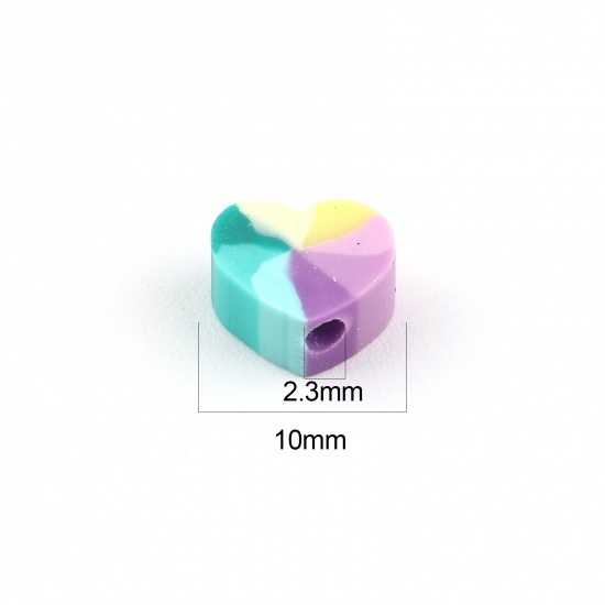 Picture of Polymer Clay Beads Heart At Random Color About 10mm x 9mm, Hole: Approx 2.3mm, 100 PCs
