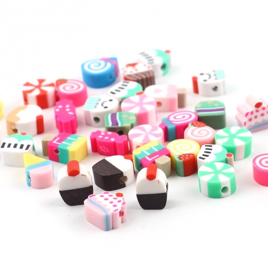 Picture of Polymer Clay Beads Candy At Random Color Round Pattern About 9mm Dia, About 12mm x 9mm, Hole: Approx 2.9mm, 100 PCs