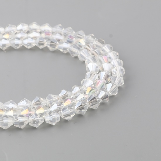 Picture of Glass AB Rainbow Color Aurora Borealis Beads Cone White AB Rainbow Color Faceted About 8mm x 8mm, Hole: Approx 1.3mm, 31cm(12 2/8") - 30.5cm(12") long, 1 Strand (Approx 40 PCs/Strand)