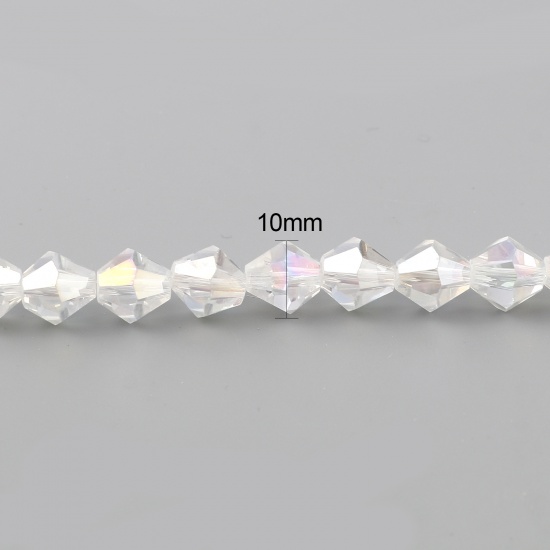 Picture of Glass AB Rainbow Color Aurora Borealis Beads Cone White AB Rainbow Color Faceted About 10mm x 10mm, Hole: Approx 1.3mm, 31cm(12 2/8") - 30.5cm(12") long, 1 Strand (Approx 32 PCs/Strand)