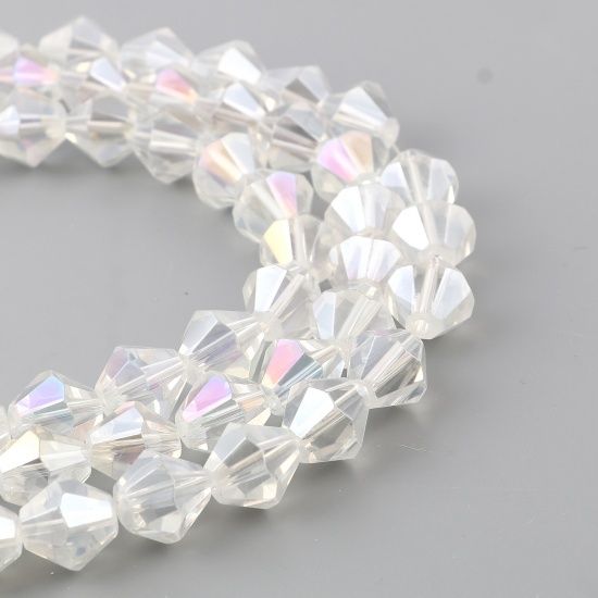 Picture of Glass AB Rainbow Color Aurora Borealis Beads Cone White AB Rainbow Color Faceted About 12mm x 12mm, Hole: Approx 1.6mm, 31cm(12 2/8") - 30.5cm(12") long, 1 Strand (Approx 25 PCs/Strand)