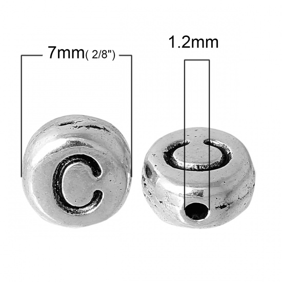 Picture of Spacer Beads Round Antique Silver Color Letter "C" Pattern Carved About 7mm Dia, Hole:Approx 1.2mm, 100 PCs