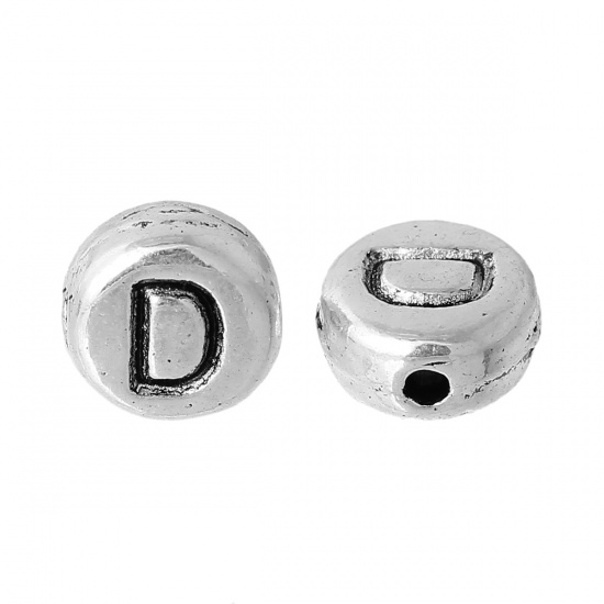Picture of Spacer Beads Round Antique Silver Color Letter "D" Pattern Carved About 7mm Dia, Hole:Approx 1.2mm, 100 PCs