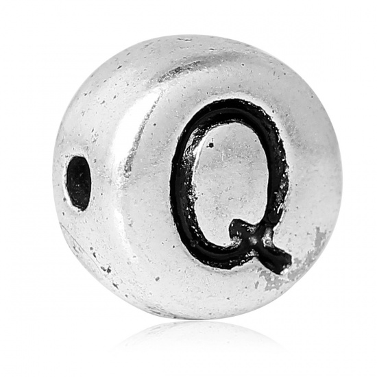 Picture of Spacer Beads Round Antique Silver Letter "Q" Pattern Carved About 7.0mm( 2/8") Dia, Hole:Approx 1.2mm, 100 PCs