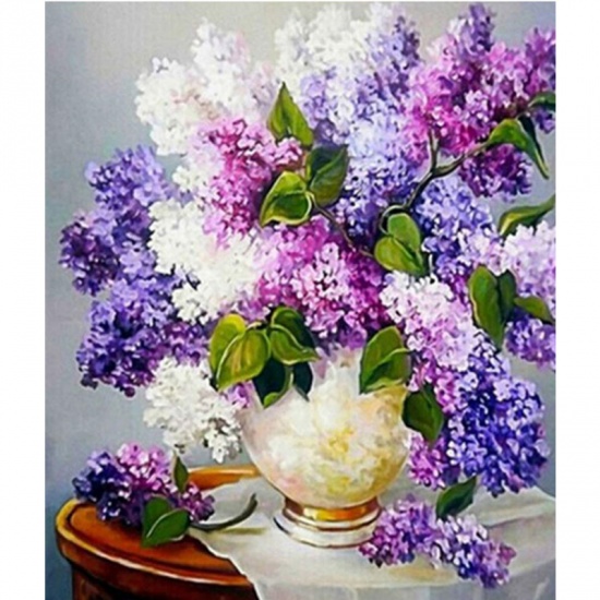 Image de Tissu & PVC Broderie DIY Kit Peinture Strass Diamant Violet Fleurs Paquet De Matériel 40cm x 30cm, 1 Kit