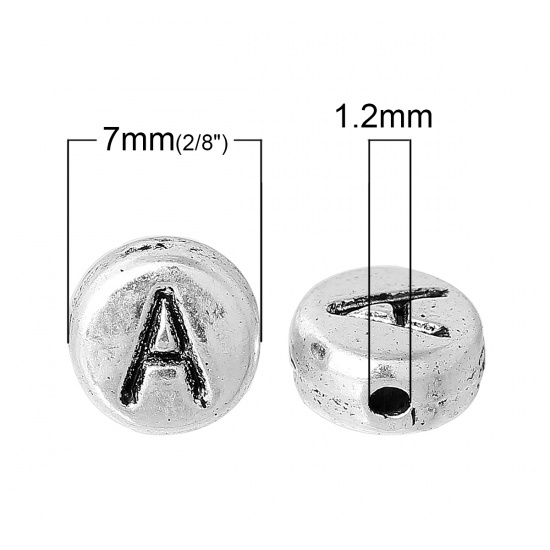 Picture of Spacer Beads Round Antique Silver Color Letter "A" Pattern Carved About 7mm Dia, Hole:Approx 1.2mm, 100 PCs