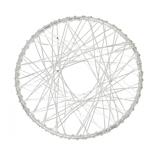 Immagine di Ottone Charm Ciondoli Tondo Argento Placcato Maglia 5.2cm Dia, 20 Pz