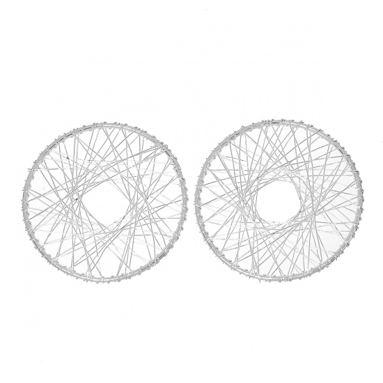 Immagine di Ottone Charm Ciondoli Tondo Argento Placcato Maglia 5.2cm Dia, 20 Pz
