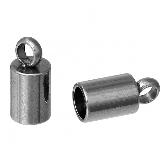 Picture of Stainless Steel Necklace Cord End Tips Cylinder Silver Tone (Fits 3mm Cord) 8.5mm( 3/8") x 4.0mm( 1/8"), 30 PCs