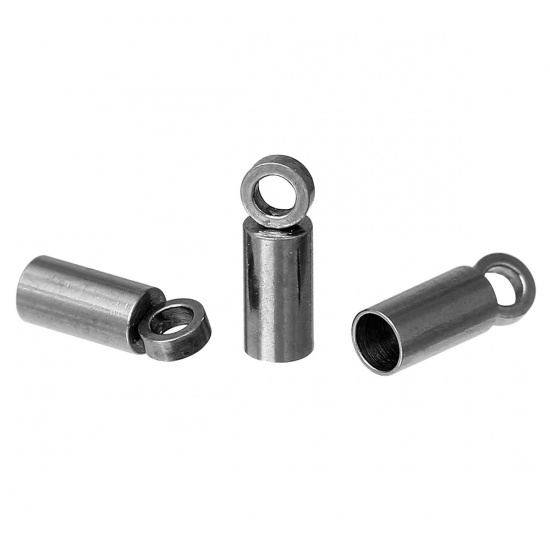 Image de Embouts pour Cordons en 304 Acier Inoxydable Colonne Argent Mat (pr Cordon: 2mm） 8mm x 2.5mm, 30 Pcs