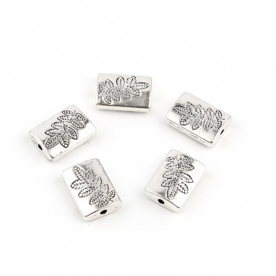 Picture of Zinc Based Alloy Spacer Beads Rectangle Antique Silver Color Leaf About 13mm x 9mm, Hole: Approx 1.5mm, 50 PCs