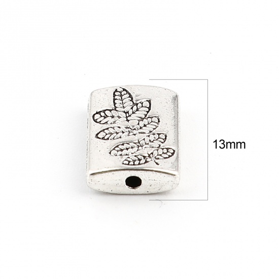 Picture of Zinc Based Alloy Spacer Beads Rectangle Antique Silver Color Leaf About 13mm x 9mm, Hole: Approx 1.5mm, 50 PCs