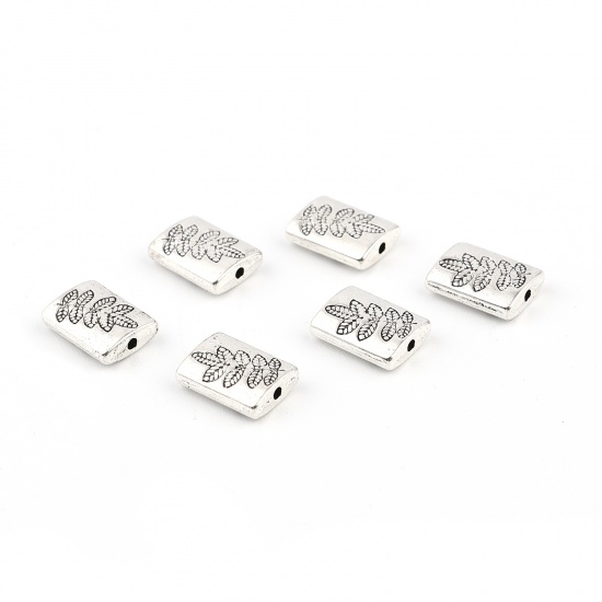 Picture of Zinc Based Alloy Spacer Beads Rectangle Antique Silver Color Leaf About 13mm x 9mm, Hole: Approx 1.5mm, 50 PCs