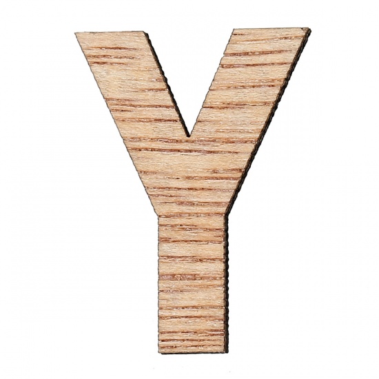 Picture of Three-ply board Scrapbooking Embellishments Findings Alphabet/Letter "Y" Natural 30.0mm(1 1/8") x 21.0mm( 7/8") , 100 PCs