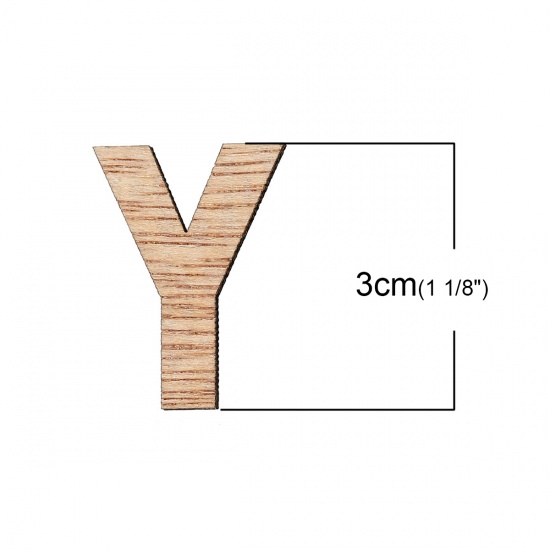 Picture of Three-ply board Scrapbooking Embellishments Findings Alphabet/Letter "Y" Natural 30.0mm(1 1/8") x 21.0mm( 7/8") , 100 PCs