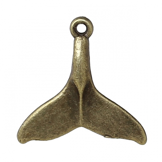 Picture of Zinc Metal Alloy Charms Whale Tail Antique Bronze 19mm( 6/8") x 19mm( 6/8"), 50 PCs