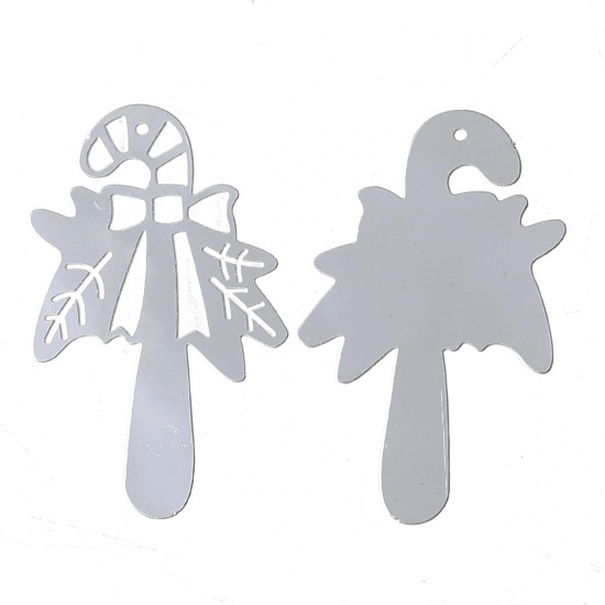 Immagine di Acciaio Inossidabile Charm Ciondoli Gruccia di Zucchero di Natale Tono Argento 39mm x 24mm , 10 Pz