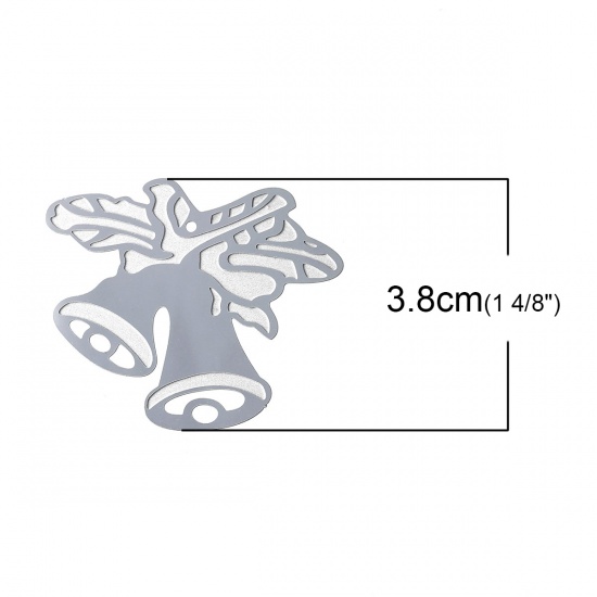 Immagine di Acciaio Inossidabile Charm Ciondoli Natale Jingling Campanello Tono Argento 38mm x 32mm , 10 Pz