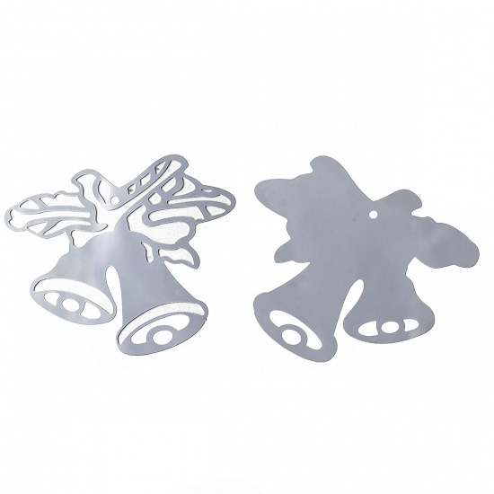 Immagine di Acciaio Inossidabile Charm Ciondoli Natale Jingling Campanello Tono Argento 38mm x 32mm , 10 Pz