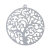 Изображение Филигранные цветок железа 304 Нержавеющая Сталь очарование Подвески Круглые Серебряный Тон Дерево С Узором Полый 43мм x 40мм, 10 ШТ