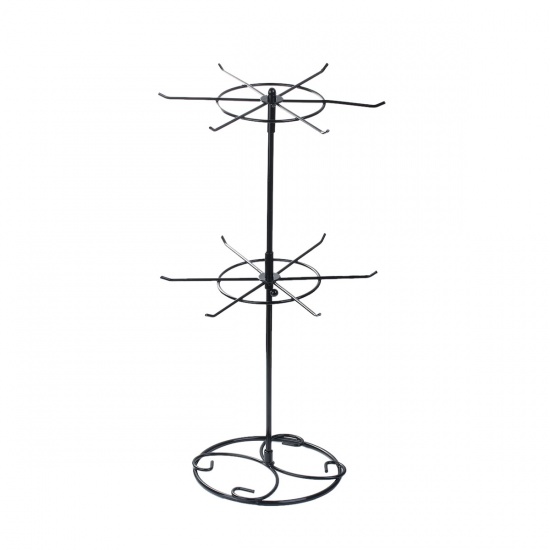 Picture of Double Tier Jewelry Earrings Necklace Display Rack Stand Round Black Rotating 43cm(16 7/8") x 22.2cm(8 6/8"), 1 Piece