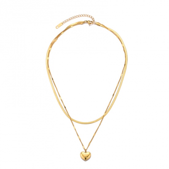 Picture of Stainless Steel Necklace Real Gold Plated Heart Multilayer 38cm(15") long, 1 Piece