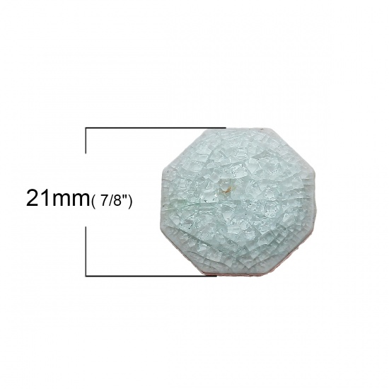 Picture of Ceramics & Glass Dome Seals Cabochons Polygon Flatback Light Green Crackle Pattern 21mm( 7/8") x 21mm( 7/8"), 5 PCs