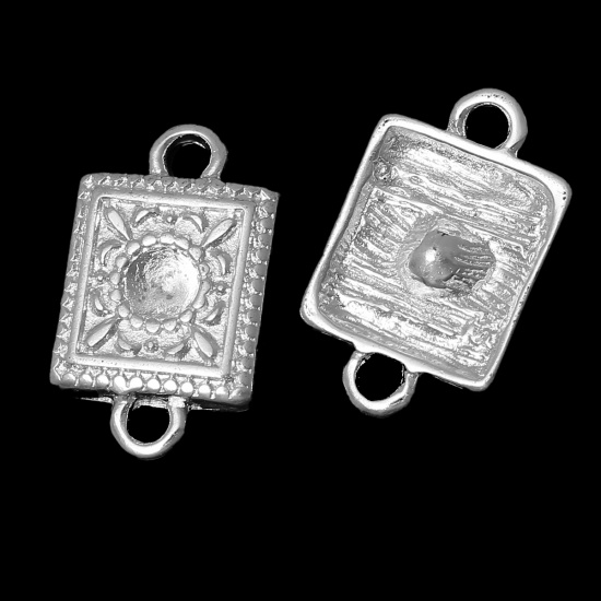 Picture of Connectors Findings Square Silver Plated Flower Pattern (Can Hold ss23 Rhinestone) 19mm x 12mm, 20 PCs