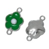 Imagen de Conectores Aleación del Metal Del Zinc de Flor , Verde y Tono de Plata Esmalte 20mm x 13mm, 10 Unidades