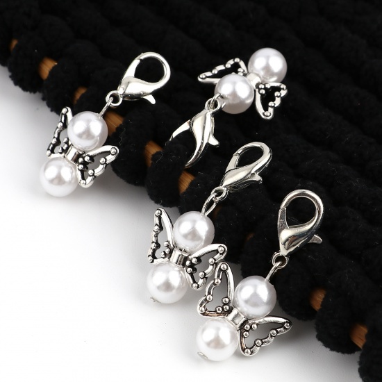 Picture of Zinc Based Alloy Insect Knitting Stitch Markers Angel Antique Silver Color White 38mm x 18mm, 5 PCs