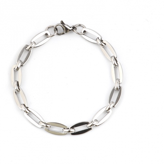 Picture of 304 Stainless Steel Stylish Bracelets Silver Tone Barrel 19cm(7 4/8") long, 1 Piece