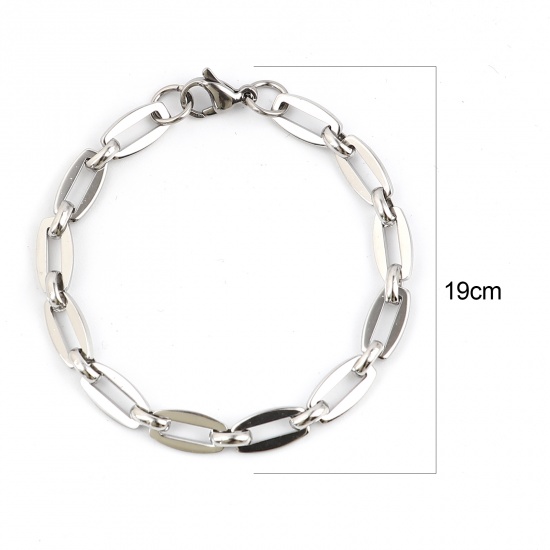 Picture of 304 Stainless Steel Stylish Bracelets Silver Tone Barrel 19cm(7 4/8") long, 1 Piece