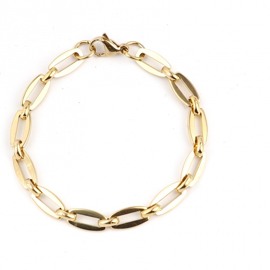 Picture of 304 Stainless Steel Stylish Bracelets Gold Plated Barrel 19cm(7 4/8") long, 1 Piece