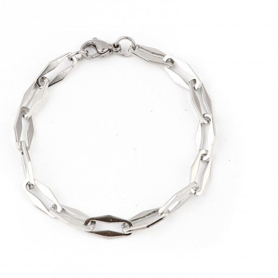 Picture of 304 Stainless Steel Stylish Bracelets Silver Tone Polygon 19.5cm(7 5/8") long, 1 Piece