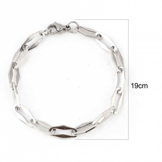 Picture of 304 Stainless Steel Stylish Bracelets Silver Tone Polygon 19.5cm(7 5/8") long, 1 Piece