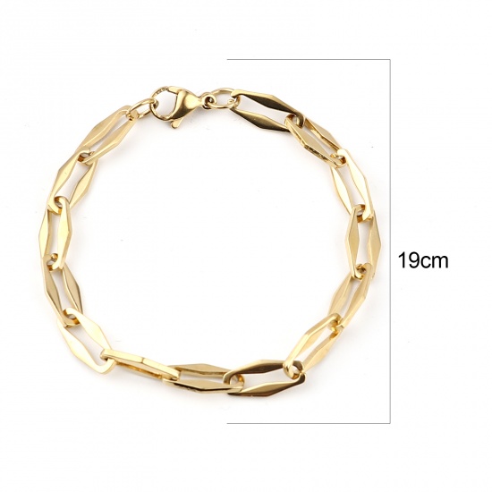 Picture of 304 Stainless Steel Stylish Bracelets Gold Plated Polygon 19.5cm(7 5/8") long, 1 Piece