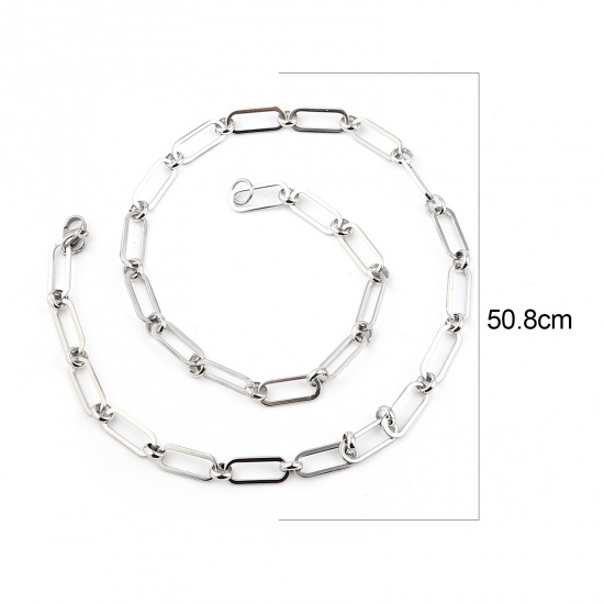 Picture of 304 Stainless Steel Necklace For DIY Jewelry Making Oval Silver Tone 50.8cm(20") long, 1 Piece