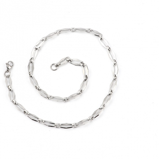 Picture of 304 Stainless Steel Necklace For DIY Jewelry Making Oval Silver Tone 50cm(19 5/8") long, 1 Piece