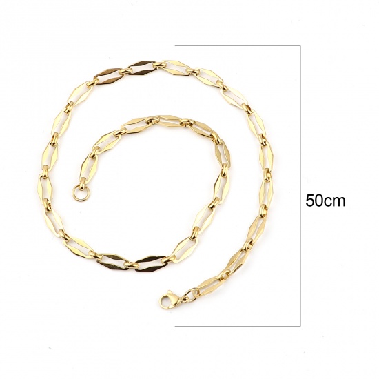 Picture of 1 Piece Vacuum Plating 304 Stainless Steel Necklace For DIY Jewelry Making Oval Gold Plated 50cm(19 5/8") long