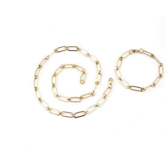 Picture of 304 Stainless Steel Jewelry Necklace Bracelets Set Gold Plated Oval 50.8cm(20") long, 19cm(7 4/8") long, 1 Set ( 2 PCs/Set)