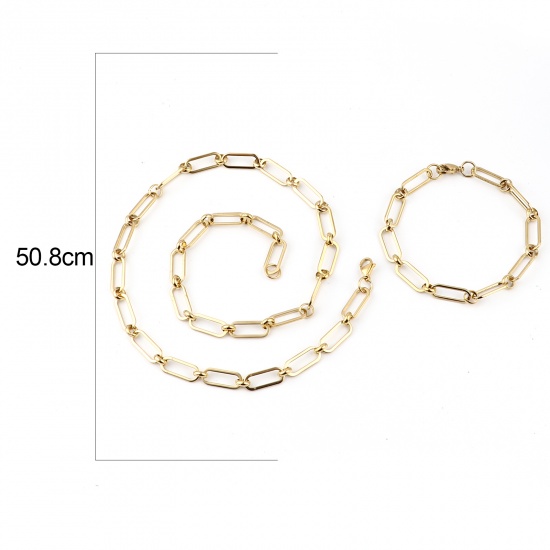 Picture of 304 Stainless Steel Jewelry Necklace Bracelets Set Gold Plated Oval 50.8cm(20") long, 19cm(7 4/8") long, 1 Set ( 2 PCs/Set)