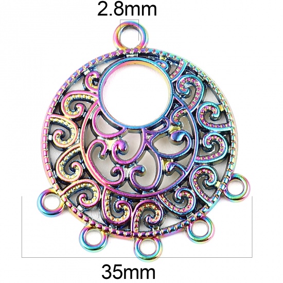 Изображение Цинковый Сплав Коннекторы Круглые Разноцветный Ажурный Цветок 35мм x 30мм, 3 ШТ