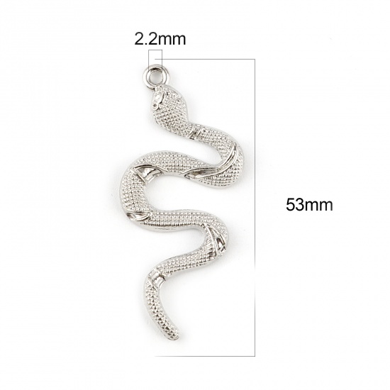 Picture of Zinc Based Alloy Pendants Snake Animal Silver Tone 53mm x 25mm, 5 PCs