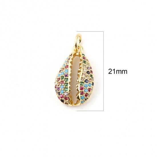 Picture of Brass Charms Gold Plated Shell Multicolor Rhinestone 21mm x 10mm, 1 Piece                                                                                                                                                                                     