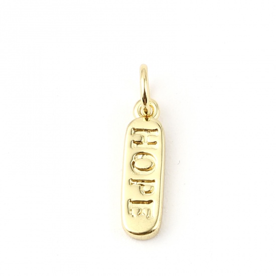 Picture of Brass Positive Quotes Energy Charms Gold Plated Oval Message " Hope " 17mm x 4mm, 5 PCs                                                                                                                                                                       