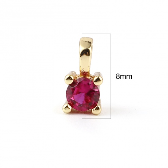 Picture of Brass Charms Gold Plated Square Fuchsia Rhinestone 8mm x 5mm, 2 PCs