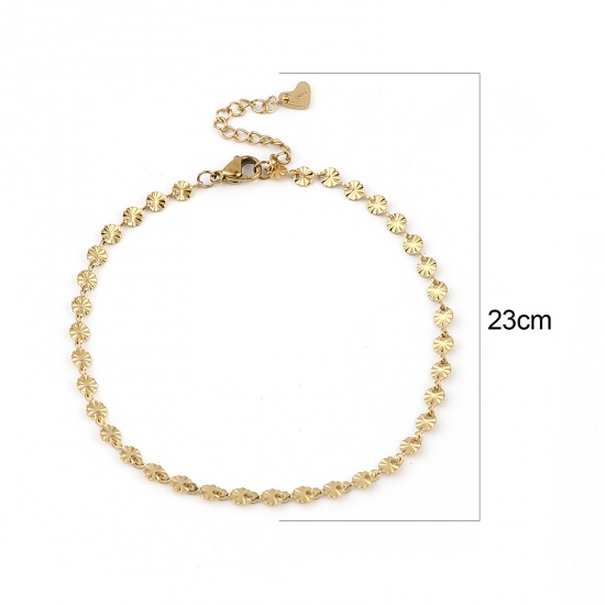 Picture of 304 Stainless Steel Stylish Anklet Gold Plated Round Carved Pattern 23cm(9") long, 1 Piece