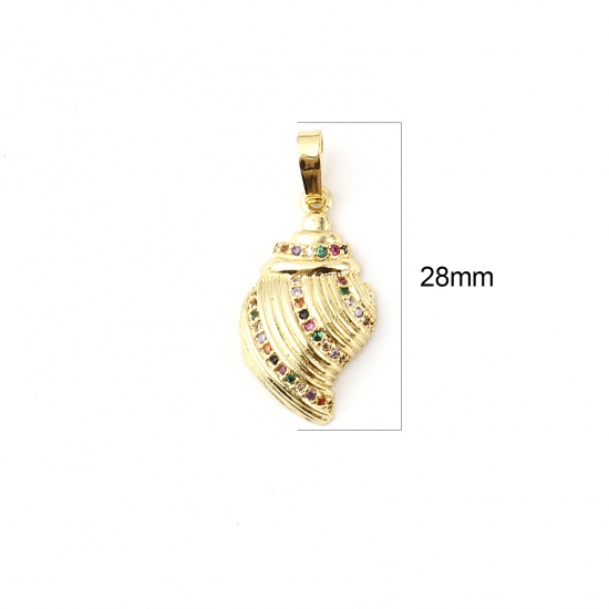 Picture of Brass Charms Gold Plated Conch/ Sea Snail Multicolor Rhinestone 28mm x 13mm, 1 Piece                                                                                                                                                                          