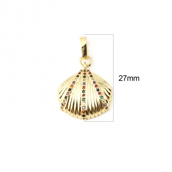 Picture of Brass Charms Gold Plated Shell Multicolor Rhinestone 27mm x 17mm, 1 Piece                                                                                                                                                                                     